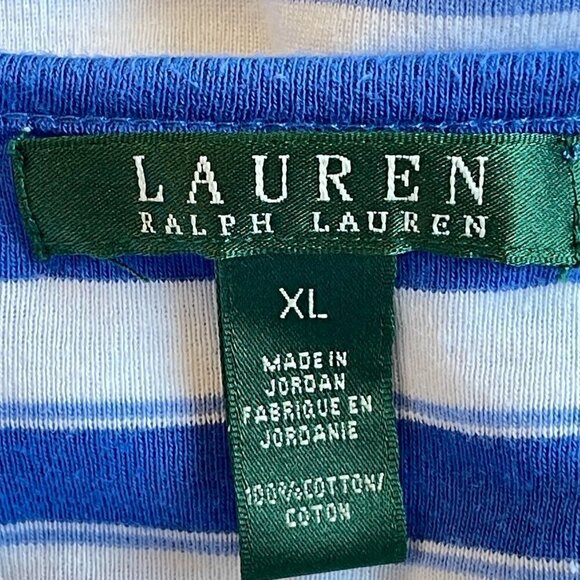 Lauren Ralph Lauren Sailor Tee has Boat Neck Gold Tone Buttons Blue White Stripe - Picture 9 of 10